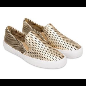 Michael Kors Boerum Gold Leather Slip Ons 10